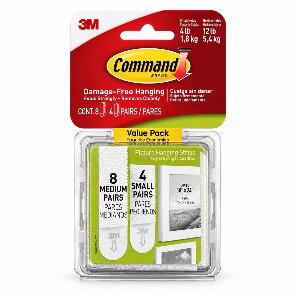 3M Command Picture Hanging Strips 12 Pairs Small Medium 17203-ES New